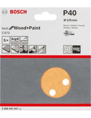 Titan Shop |Set 5 Foi abrazive C470 125mm, 40 Bosch